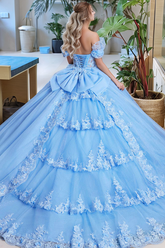 Exquisite Off-Shoulder Ball Gown 3D Floral Applique & Sequins on Royal Blue Tulle for Quinceanera Sweet 16 and Evening Galas